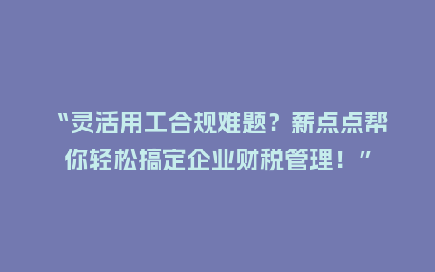 “灵活用工合规难题？薪点点帮你轻松搞定企业财税管理！”