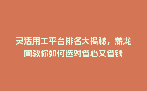 灵活用工平台排名大揭秘，薪龙网教你如何选对省心又省钱