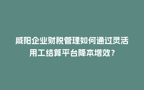咸阳企业财税管理如何通过灵活用工结算平台降本增效？