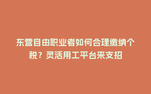 东营自由职业者如何合理缴纳个税？灵活用工平台来支招
