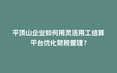 平顶山企业如何用灵活用工结算平台优化财税管理？