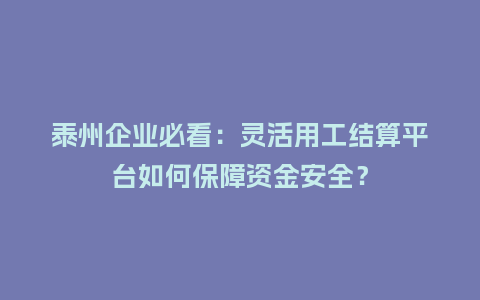 泰州企业必看：灵活用工结算平台如何保障资金安全？