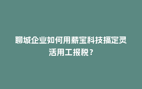 聊城企业如何用薪宝科技搞定灵活用工报税？