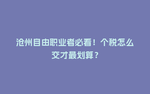 沧州自由职业者必看！个税怎么交才最划算？