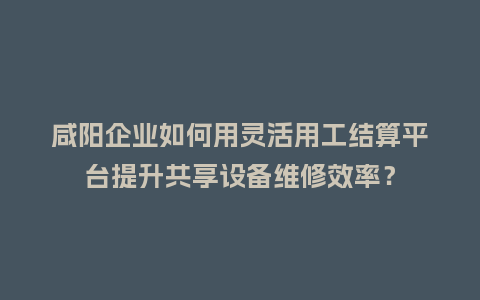 咸阳企业如何用灵活用工结算平台提升共享设备维修效率？