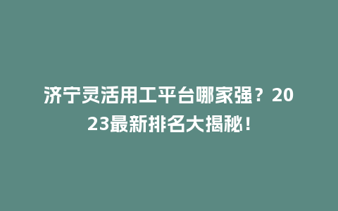 济宁灵活用工平台哪家强？2023最新排名大揭秘！