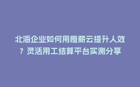 北海企业如何用橙薪云提升人效？灵活用工结算平台实测分享
