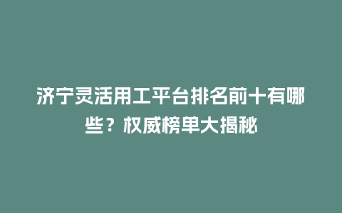 济宁灵活用工平台排名前十有哪些？权威榜单大揭秘