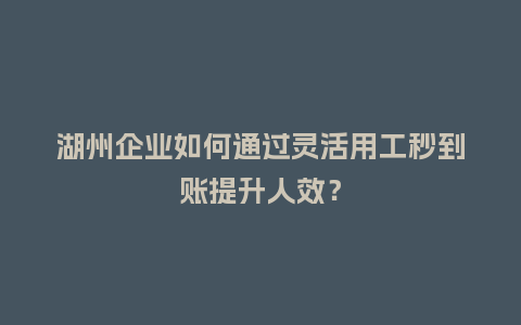 湖州企业如何通过灵活用工秒到账提升人效？