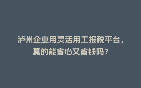 泸州企业用灵活用工报税平台，真的能省心又省钱吗？
