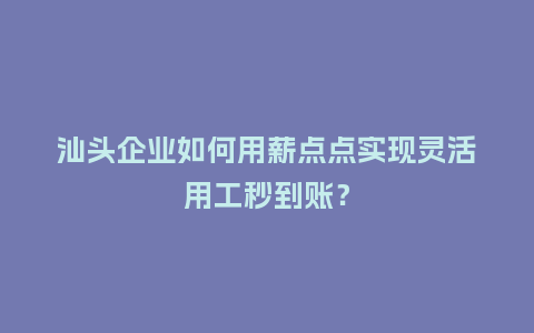 汕头企业如何用薪点点实现灵活用工秒到账？