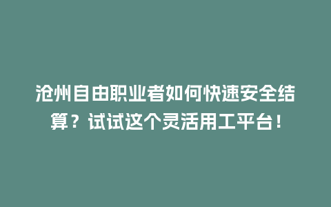 沧州自由职业者如何快速安全结算？试试这个灵活用工平台！