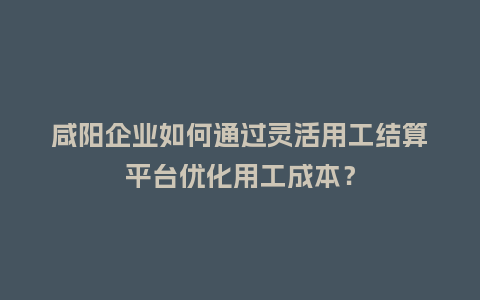 咸阳企业如何通过灵活用工结算平台优化用工成本？