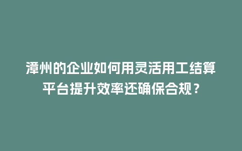 漳州的企业如何用灵活用工结算平台提升效率还确保合规？