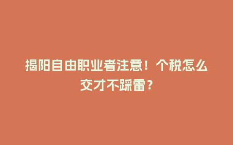 揭阳自由职业者注意！个税怎么交才不踩雷？