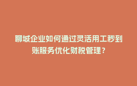聊城企业如何通过灵活用工秒到账服务优化财税管理？