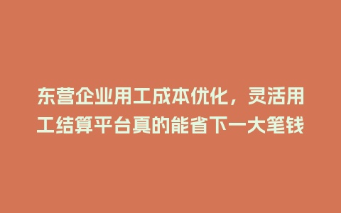东营企业用工成本优化，灵活用工结算平台真的能省下一大笔钱吗？