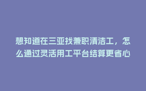 想知道在三亚找兼职清洁工,怎么通过灵活用工平台结算更省心省钱?插图 想知道在三亚找兼职清洁工,怎么通过灵活用工平台结算更省心省钱?插图