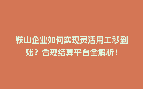 鞍山企业如何实现灵活用工秒到账？合规结算平台全解析！