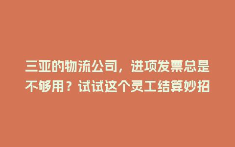 三亚的物流公司，进项发票总是不够用？试试这个灵工结算妙招！