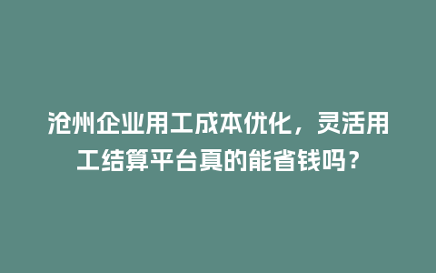 沧州企业用工成本优化，灵活用工结算平台真的能省钱吗？