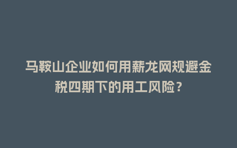 马鞍山企业如何用薪龙网规避金税四期下的用工风险？