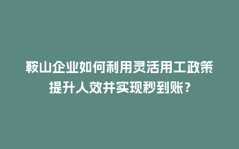 鞍山企业如何利用灵活用工政策提升人效并实现秒到账？
