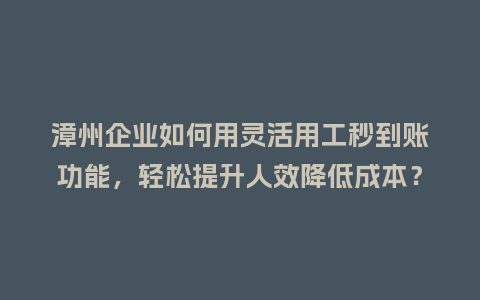 漳州企业如何用灵活用工秒到账功能，轻松提升人效降低成本？