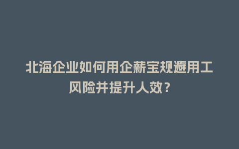 北海企业如何用企薪宝规避用工风险并提升人效？