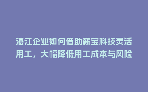 湛江企业如何借助薪宝科技灵活用工，大幅降低用工成本与风险？