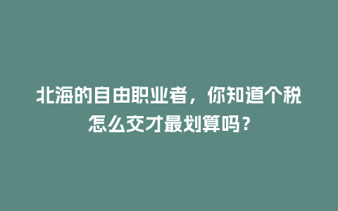 北海的自由职业者，你知道个税怎么交才最划算吗？