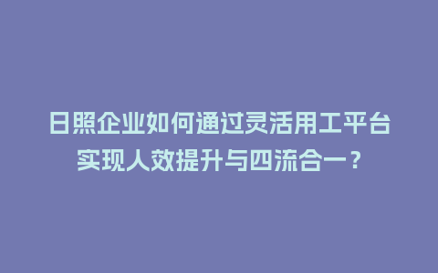 日照企业如何通过灵活用工平台实现人效提升与四流合一？