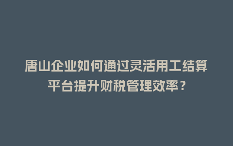 唐山企业如何通过灵活用工结算平台提升财税管理效率？