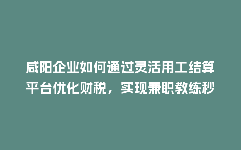 咸阳企业如何通过灵活用工结算平台优化财税，实现兼职教练秒到账？