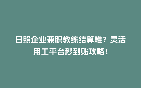 日照企业兼职教练结算难？灵活用工平台秒到账攻略！