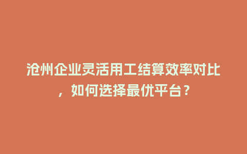 沧州企业灵活用工结算效率对比，如何选择最优平台？