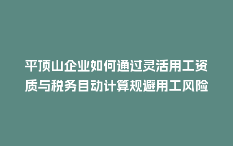 平顶山企业如何通过灵活用工资质与税务自动计算规避用工风险？