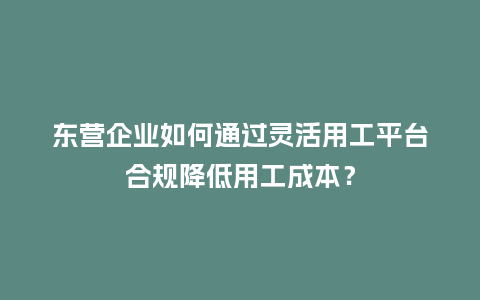 东营企业如何通过灵活用工平台合规降低用工成本？