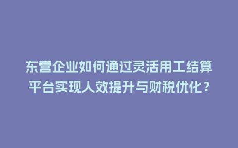 东营企业如何通过灵活用工结算平台实现人效提升与财税优化？