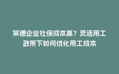常德企业社保成本高？灵活用工政策下如何优化用工成本