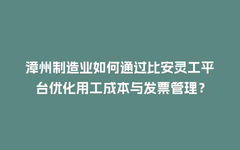 漳州制造业如何通过比安灵工平台优化用工成本与发票管理？