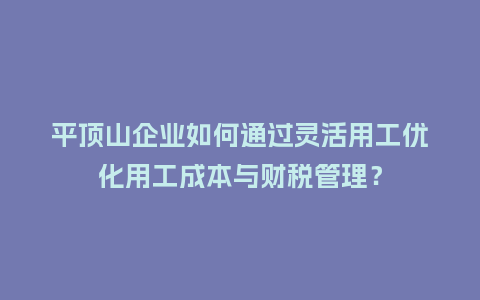 平顶山企业如何通过灵活用工优化用工成本与财税管理？