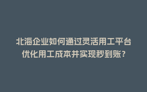 北海企业如何通过灵活用工平台优化用工成本并实现秒到账？