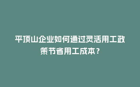 平顶山企业如何通过灵活用工政策节省用工成本？