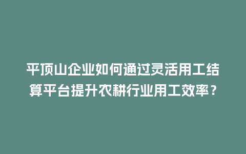 平顶山企业如何通过灵活用工结算平台提升农耕行业用工效率？